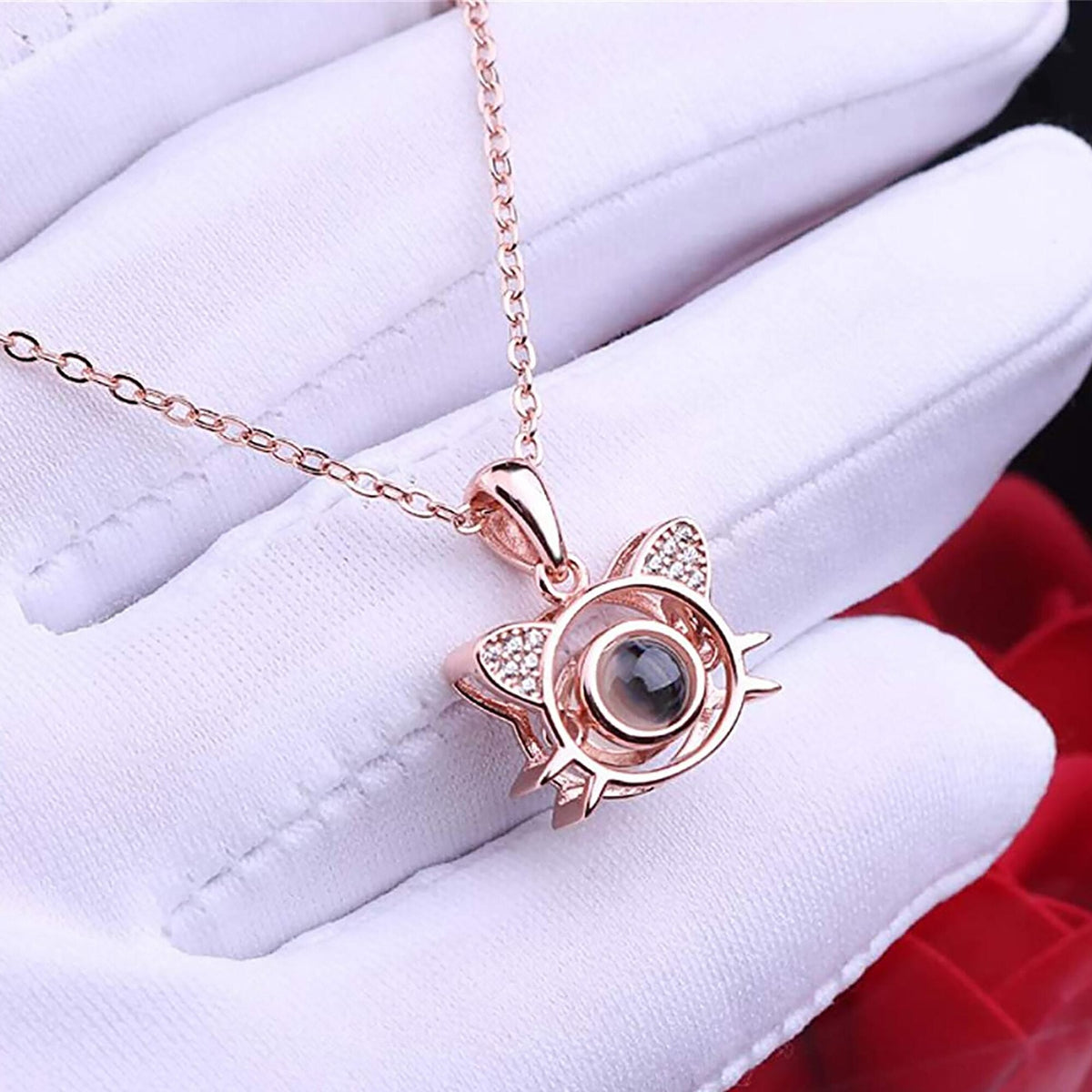 Cute Cat Shaped Projection Pendant Personalized Custom Photo Name Necklace - MERGE.DAY.1.FREESTYLE
