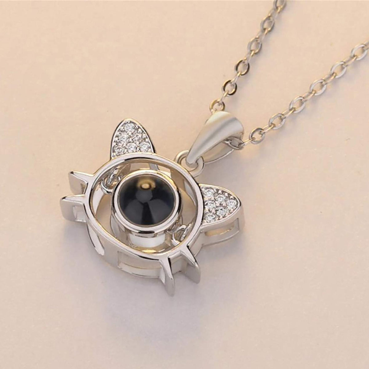 Cute Cat Shaped Projection Pendant Personalized Custom Photo Name Necklace - MERGE.DAY.1.FREESTYLE