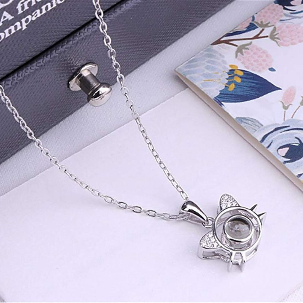 Cute Cat Shaped Projection Pendant Personalized Custom Photo Name Necklace - MERGE.DAY.1.FREESTYLE