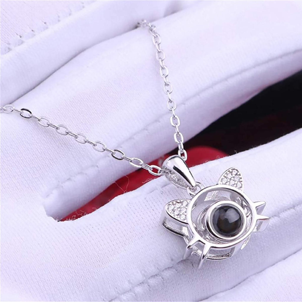 Cute Cat Shaped Projection Pendant Personalized Custom Photo Name Necklace - MERGE.DAY.1.FREESTYLE