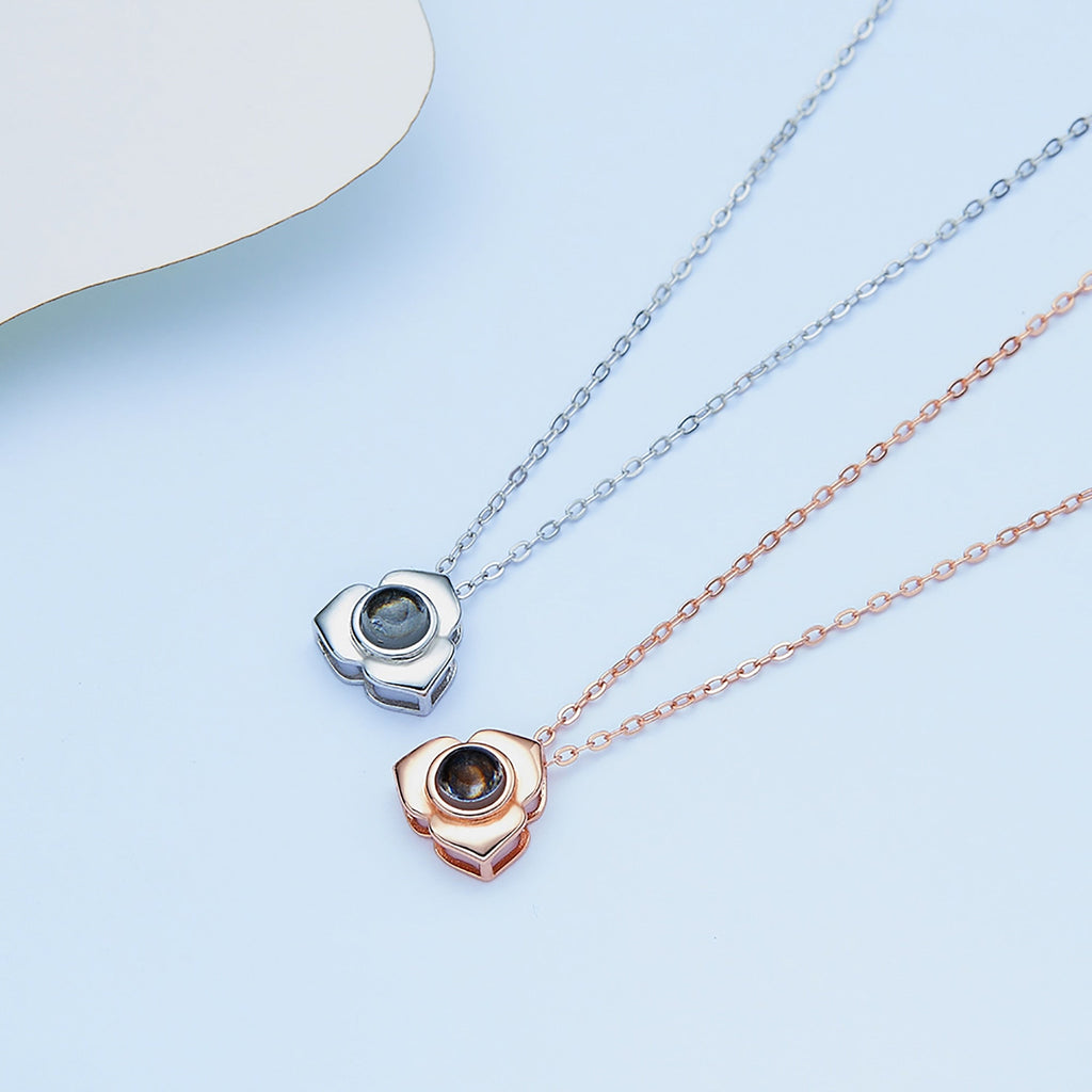 Personalized Photo Name Projection Necklaces Customized Flower Petals Pendant Silver Necklace - MERGE.DAY.1.FREESTYLE
