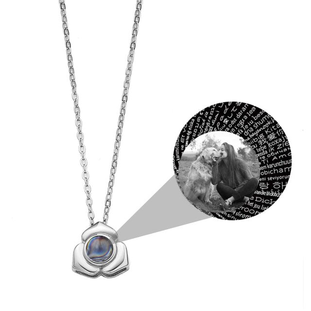 Personalized Photo Name Projection Necklaces Customized Flower Petals Pendant Silver Necklace - MERGE.DAY.1.FREESTYLE