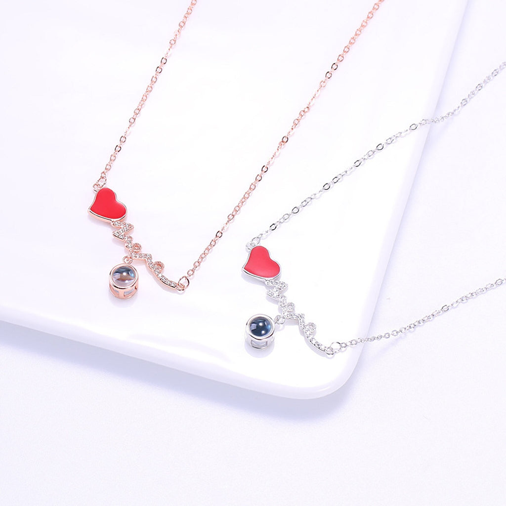 Customized Photo Name Red Heartbeat Necklace Personalized Crystal Projection Pendant - MERGE.DAY.1.FREESTYLE