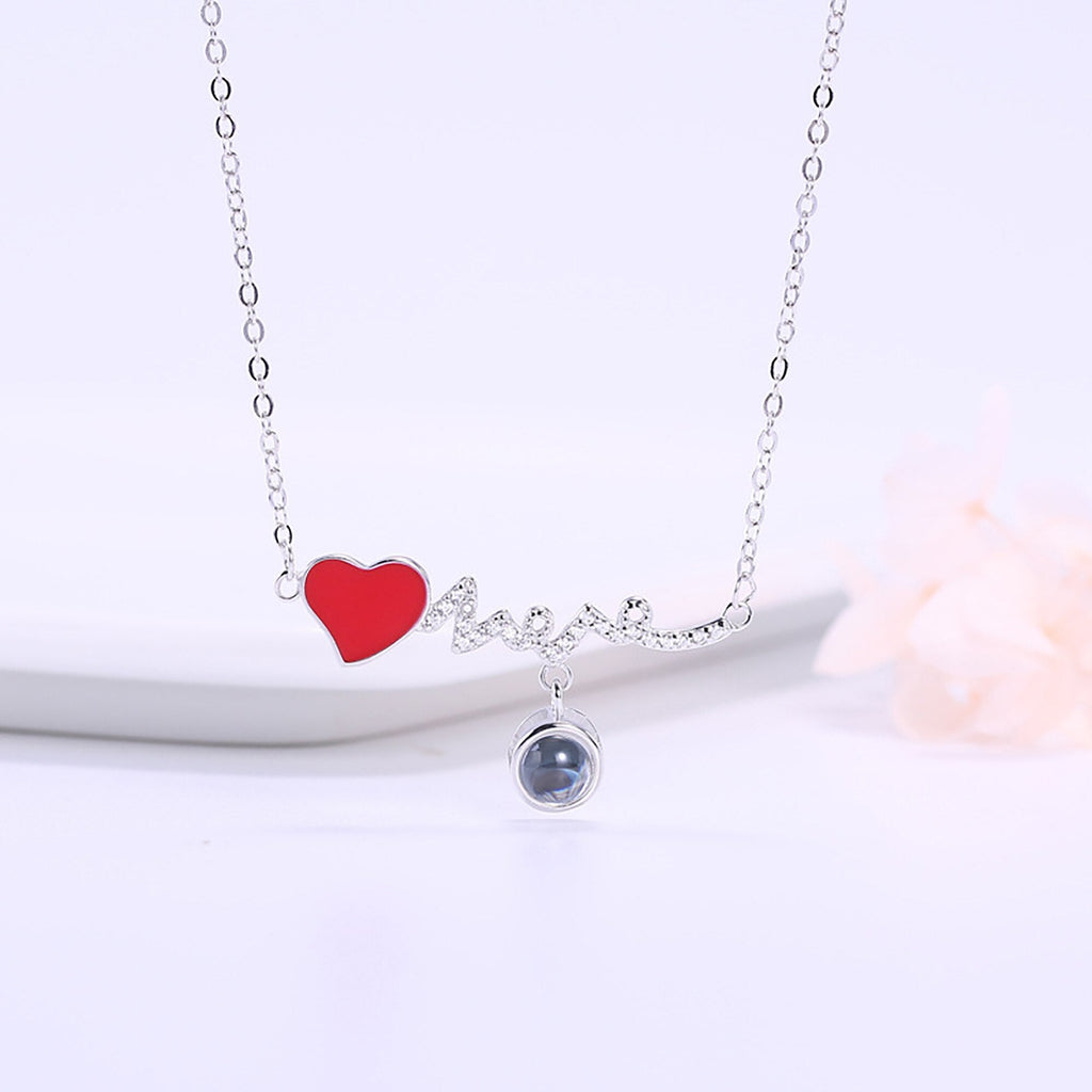 Customized Photo Name Red Heartbeat Necklace Personalized Crystal Projection Pendant - MERGE.DAY.1.FREESTYLE