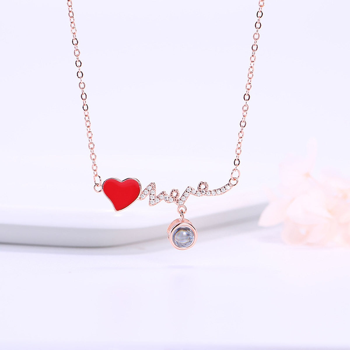 Customized Photo Name Red Heartbeat Necklace Personalized Crystal Projection Pendant - MERGE.DAY.1.FREESTYLE