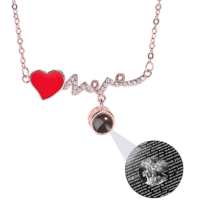 Customized Photo Name Red Heartbeat Necklace Personalized Crystal Projection Pendant - MERGE.DAY.1.FREESTYLE