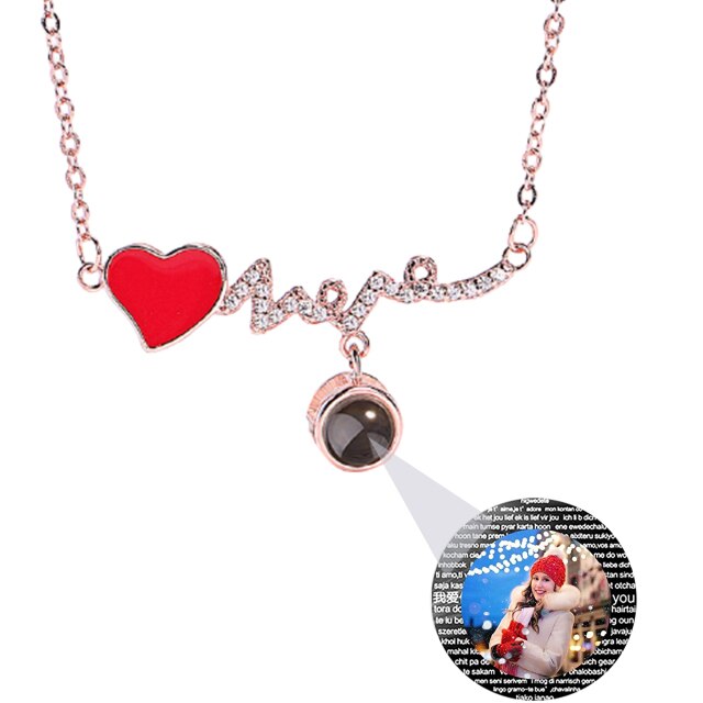 Customized Photo Name Red Heartbeat Necklace Personalized Crystal Projection Pendant - MERGE.DAY.1.FREESTYLE