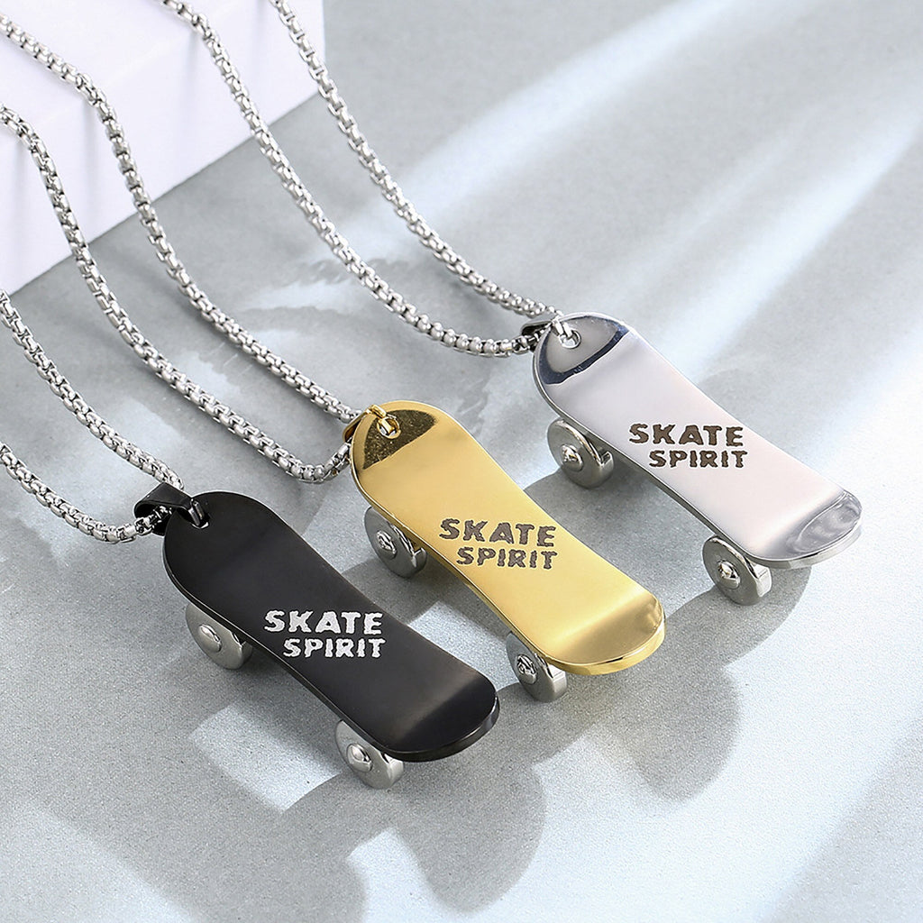 Personalized Stainless Steel Skateboard Pendant Custom Text Necklace - MERGE.DAY.1.FREESTYLE