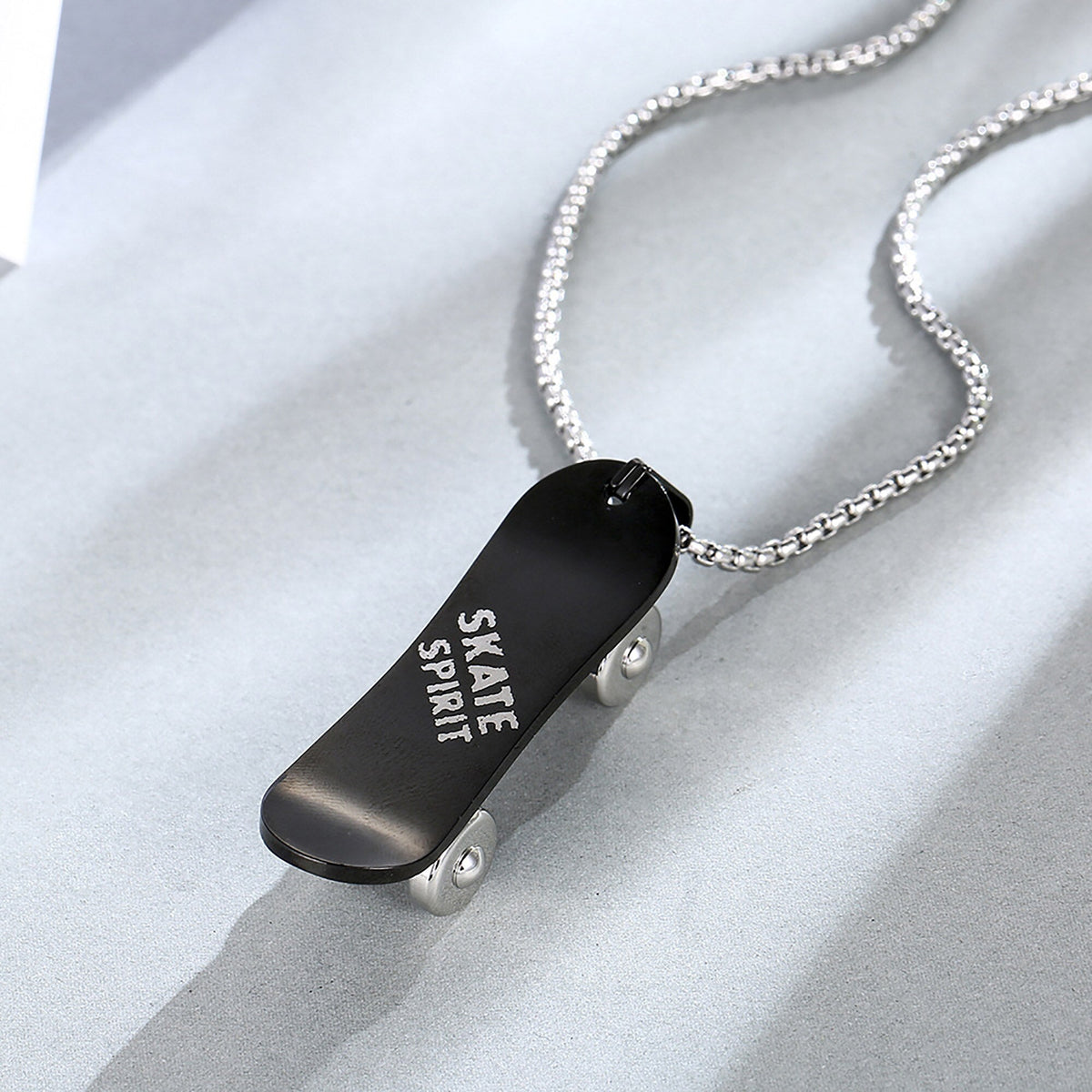 Personalized Stainless Steel Skateboard Pendant Custom Text Necklace - MERGE.DAY.1.FREESTYLE