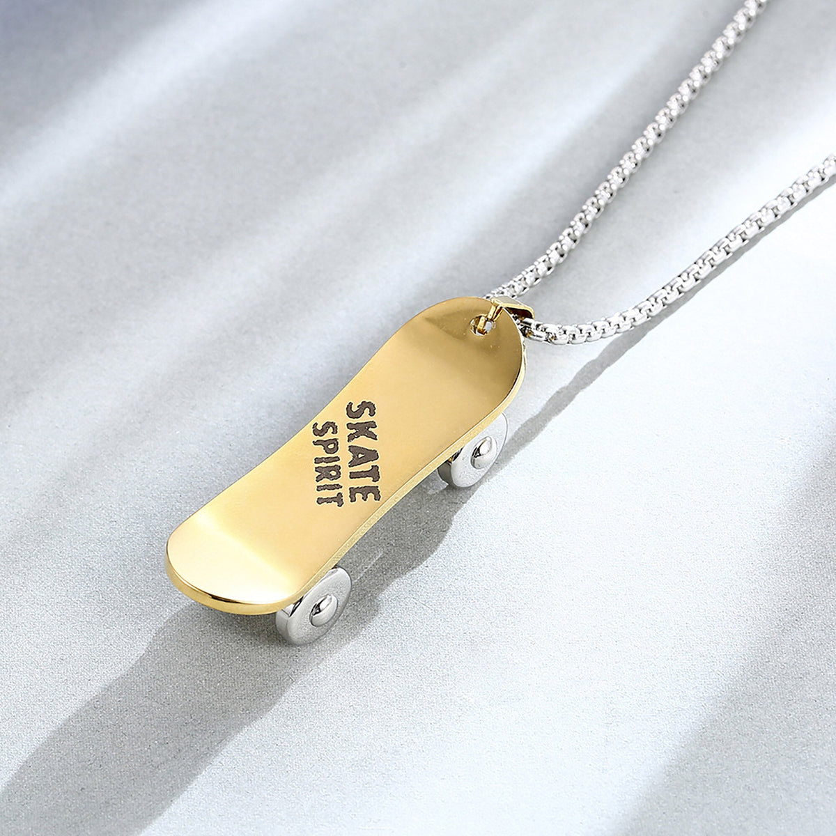 Personalized Stainless Steel Skateboard Pendant Custom Text Necklace - MERGE.DAY.1.FREESTYLE
