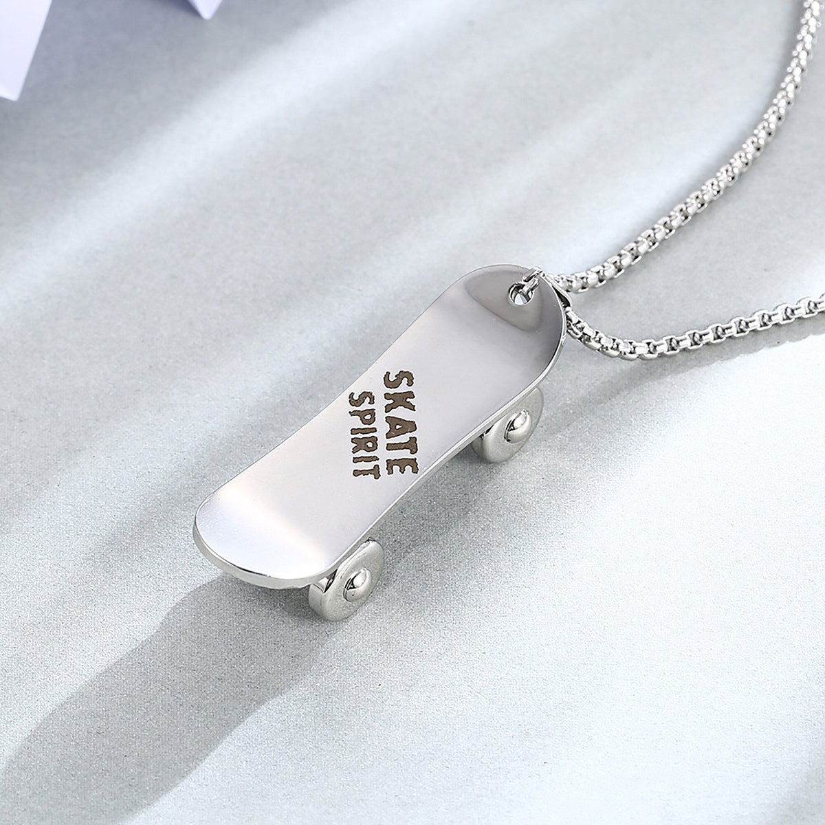 Personalized Stainless Steel Skateboard Pendant Custom Text Necklace - MERGE.DAY.1.FREESTYLE
