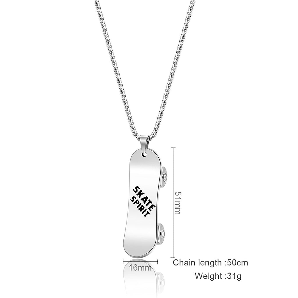 Personalized Stainless Steel Skateboard Pendant Custom Text Necklace - MERGE.DAY.1.FREESTYLE