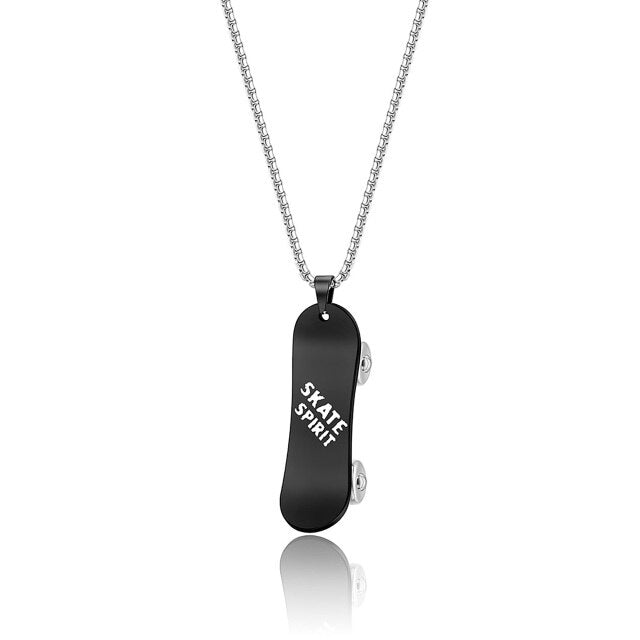 Personalized Stainless Steel Skateboard Pendant Custom Text Necklace - MERGE.DAY.1.FREESTYLE