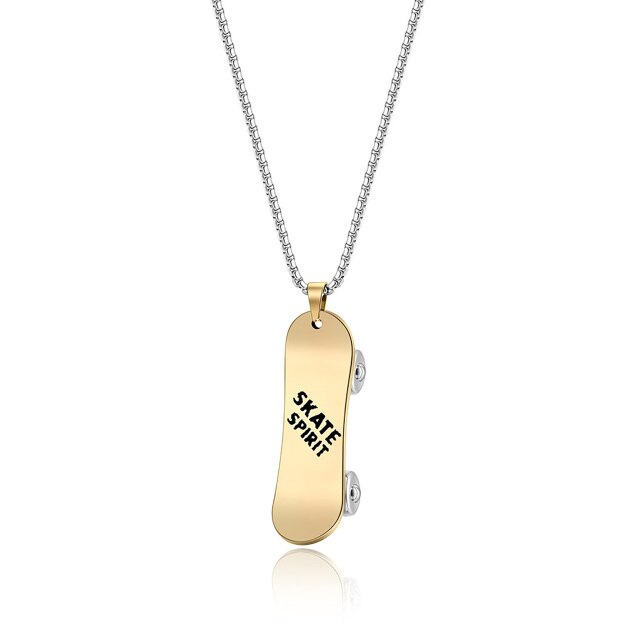Personalized Stainless Steel Skateboard Pendant Custom Text Necklace - MERGE.DAY.1.FREESTYLE