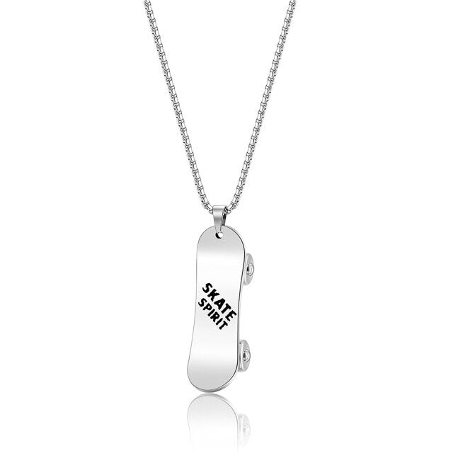 Personalized Stainless Steel Skateboard Pendant Custom Text Necklace - MERGE.DAY.1.FREESTYLE